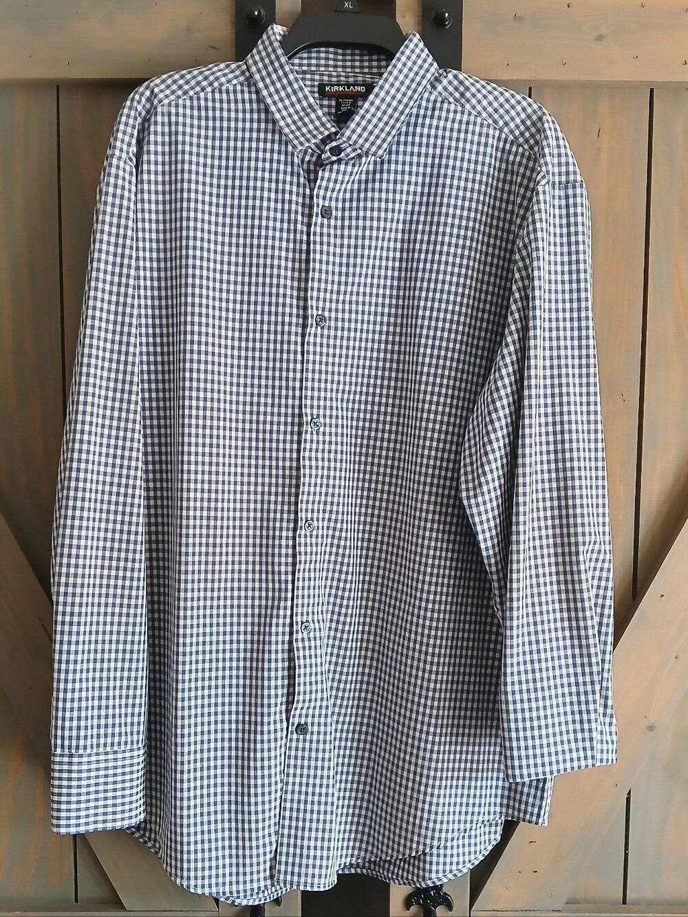 Kirkland Signature Blue & White Gingham Long-Sleeve Dress Shirt